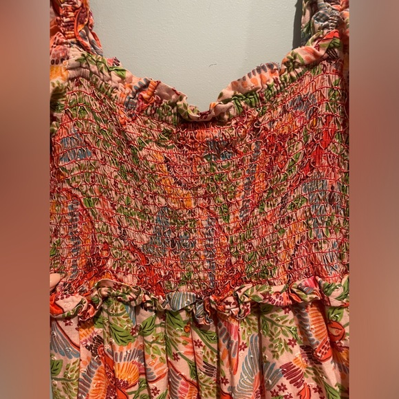 FARM RIO ANTHROPOLOGIE PINK MACAW FLIGHT SMOCKED MIDI DRESS - Picture 13 of 16